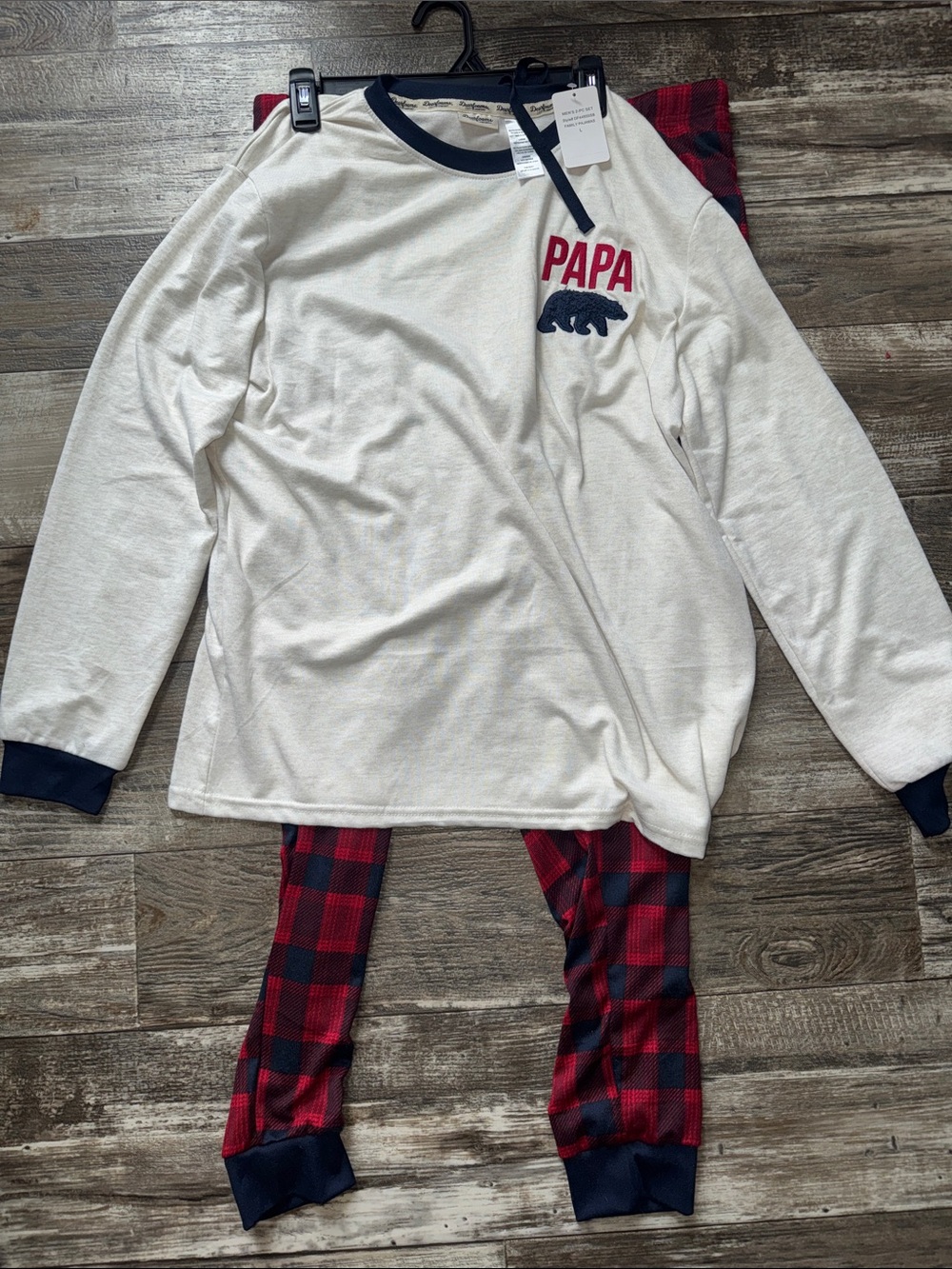 Men’s "Papa Bear" Cream and Red Plaid Pajama Set